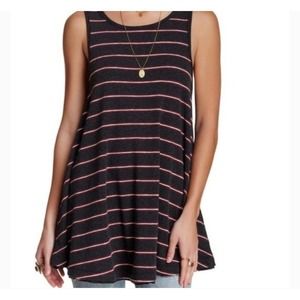 Free People Grey Striped Garden Sleeveless Flared Tank Top